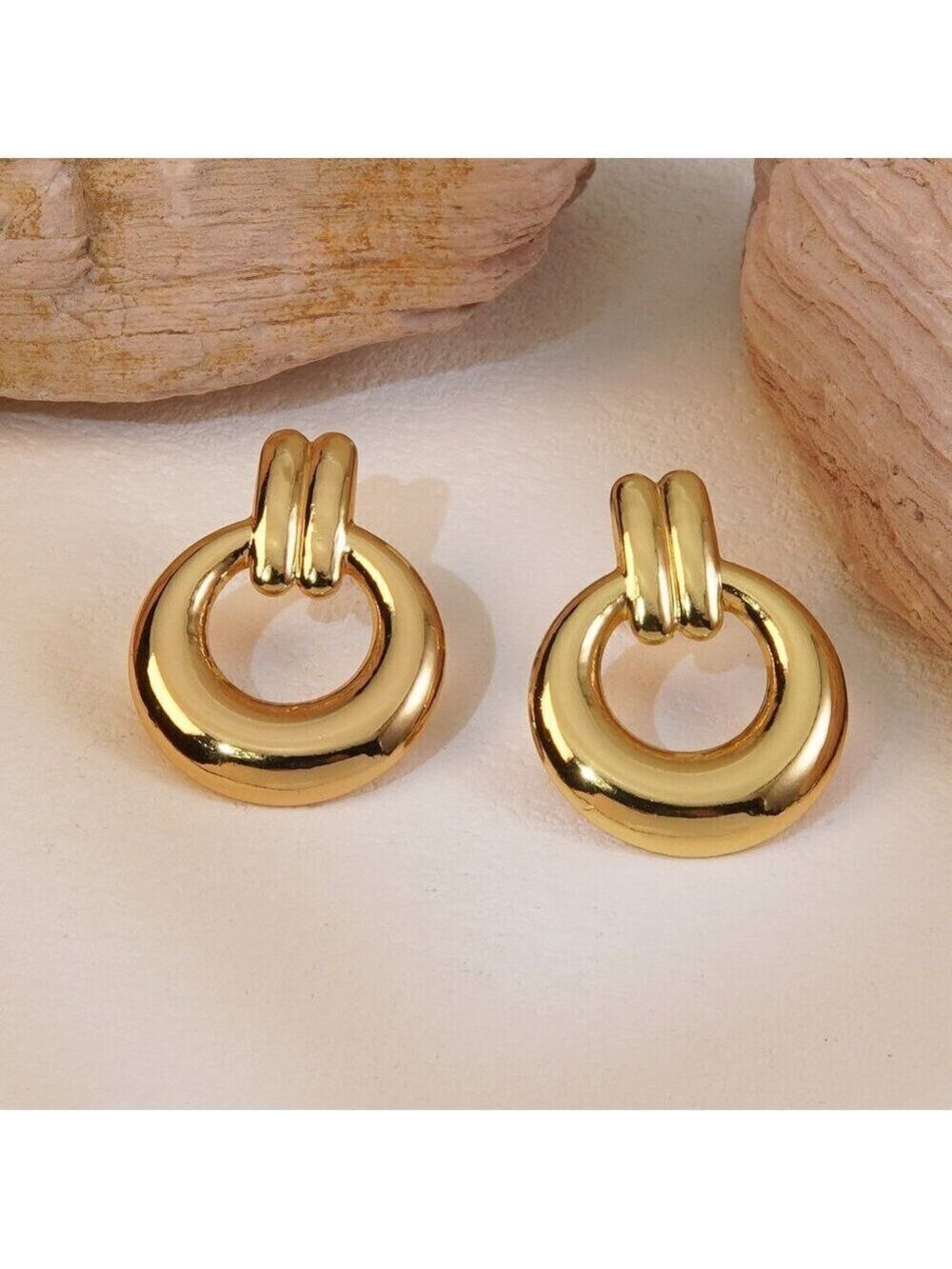 18K Gold Plated Circle Earrings, Stainless Steel